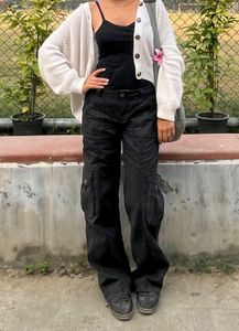 Low Waist Black Trendy Baggy Cargos