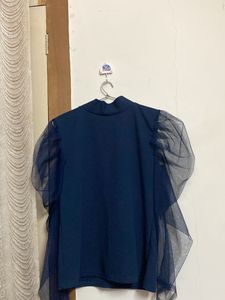 Navy Top with Mesh Sleeves