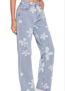 Floral Print Denim Pants.