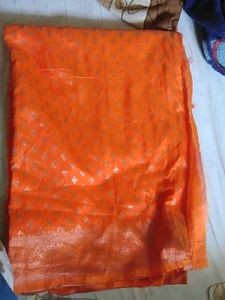 Orange Saree with Silver Detail