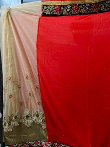 Elegant coral colour saree with blouse
