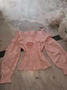 Off Shoulder Striped Top Women Light Pink