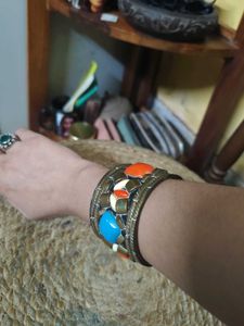 Vintage Pure Brass Stone Cuff Bracelet (Kada)