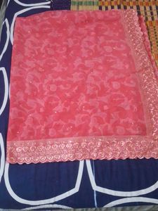 Pink Floral Embroidered Saree