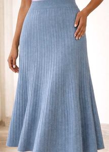 Blue Knit Midi Skirt