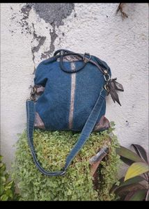 Denim &amp; Leather Handbag