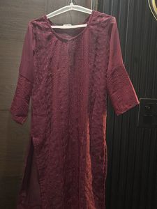 Maroon Embroidered Kurta
