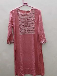 ✨ Max Peach Pink Solid Casual Kurta (M, 38) ✨