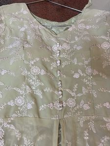 Chikankari Full Flare Gown With Middle Slit
