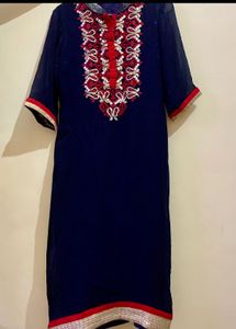Beautiful Blue Suit With Red Chudidar and Dupatta