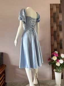 Pastel Blue Satin Midi Gown