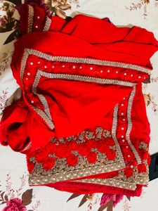 Elegant Designer Red Embroidered Saree
