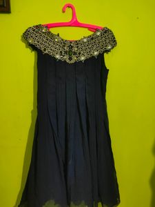 Navy Blue Stone And Zari Work Midi With Dupatta