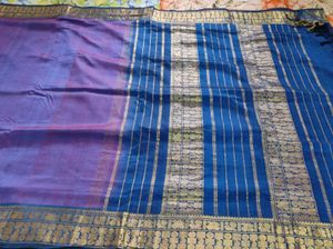 Purple and blue Saree with unstitched blouse piece