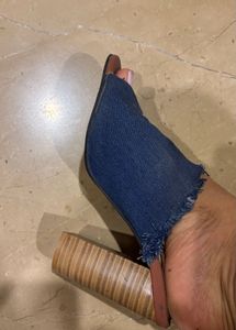 Denim Floral Slides