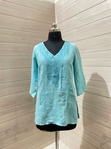 Imported Embroidered Tunic Blue Top