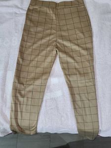 Beige Plaid Trousers
