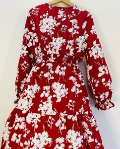 Maroon Mulvari Floral Printed Dress