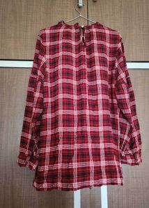 Red Plaid Long Sleeve Tunic Top