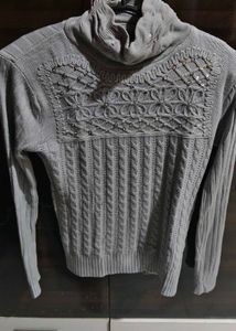Gray Embellished Turtleneck Sweater