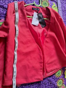 Chic Red Open Front Blazer