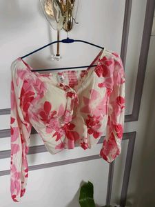 Floral Long Sleeve Smocked Crop Top