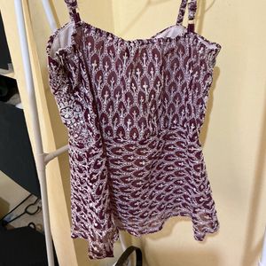 Gorgeous Burgundy Embellished Peplum Short Kurti
