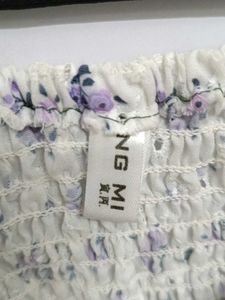 Purple Floral Crop Top With Bow Lace