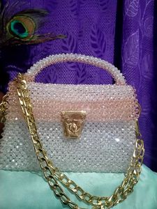 handmade crystal white bag