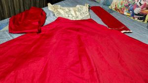 Red And Cream Anarkali Kurta Set