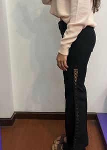 Black Bootcut Pant With Side Tie Up Detail