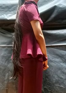 Beautiful Maroon Colour Short Dress , pant , Mask