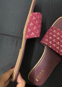 Biba (New) Maroon Embellished Open Toe Flats
