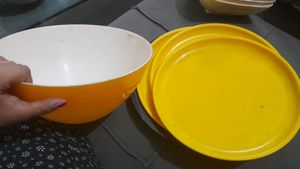 Plastic Set Of 4 Plates + 1 Big Serving Bowl 2-3L
