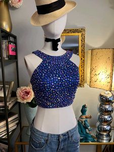 Designer Stone Beads Blue Hot Top Blouse