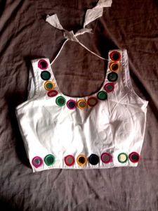 White Blouse With Mirror Work