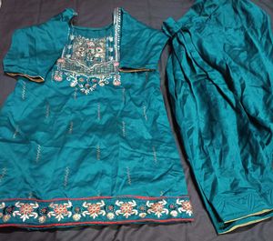 Teal Embroidered Kurta Set