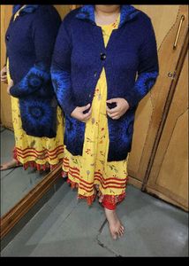 Stylish Blue Knitted Cardigan long coat jacket