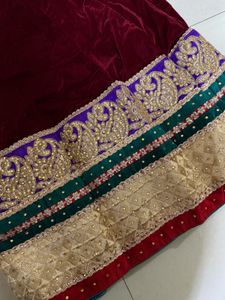 Velvet Maroon Lehenga With Dupatta