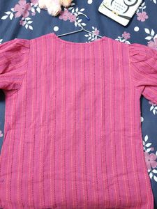 Striped puff sleeve shirt style cotton top