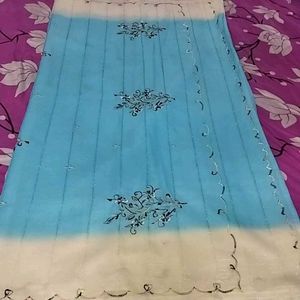 Blue Embridary Saree With Blouse