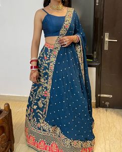 Designer Navy Lehenga With 2 Blouse