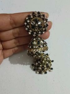 Black White Stone Jhumka