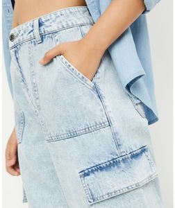 Light Wash Wide Leg Cargo Jeans