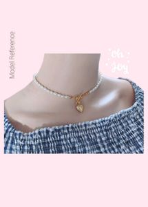 Glass Pearl T-Lock Necklace with Heart Locket