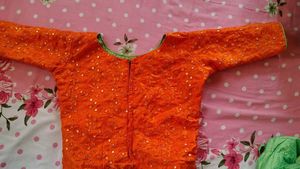 Orange &amp; Green Lehenga Choli Set