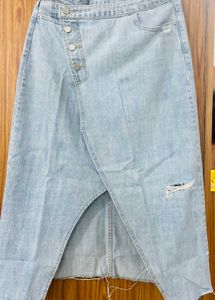 Light Wash Denim Midi Skirt