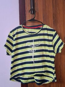 Woman Striped Tee with Graphic