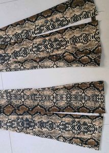 Snakeskin Print Flared Pants