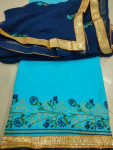 Blue Embroidered Kurta Set material